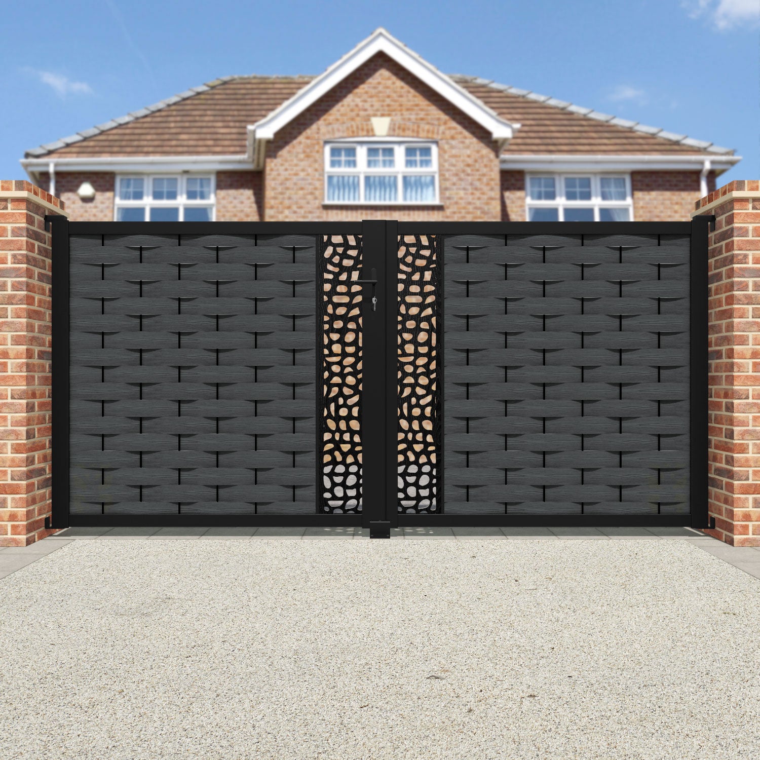 Ripple Pebble Straight Top Driveway Gate - Dark Grey - Middle Screen