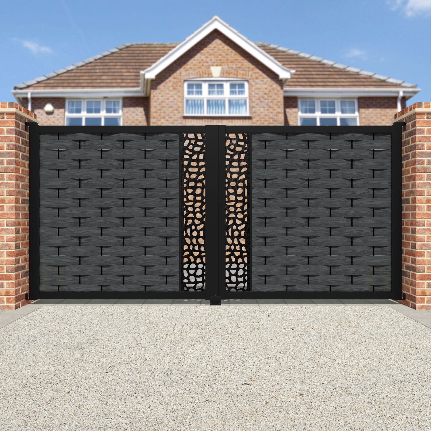 Ripple Pebble Straight Top Driveway Gate - Dark Grey - Middle Screen