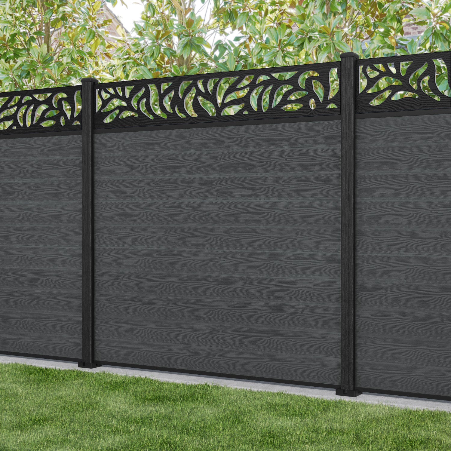 Classic Plume Fence Panel - Dark Grey - with our composite posts