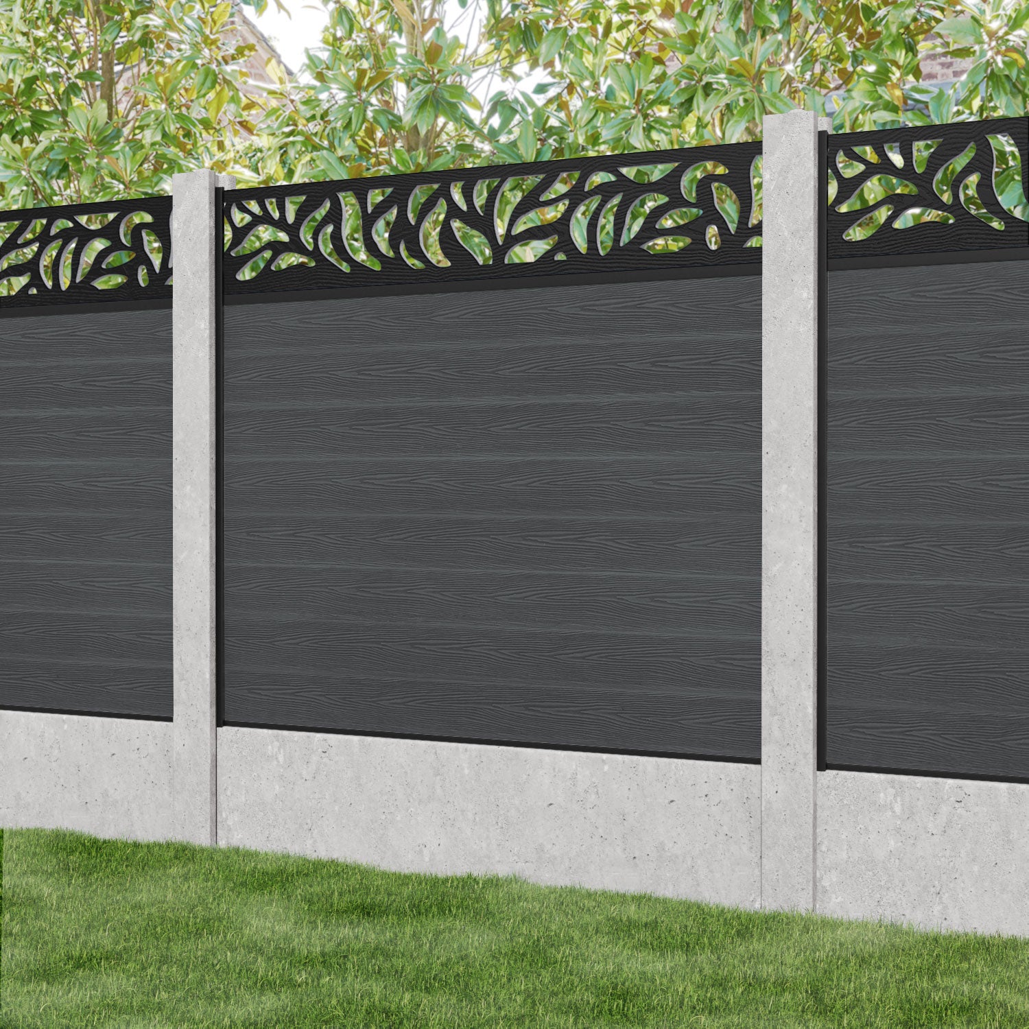 Classic Plume Fence Panel - Dark Grey - for existing concrete posts
