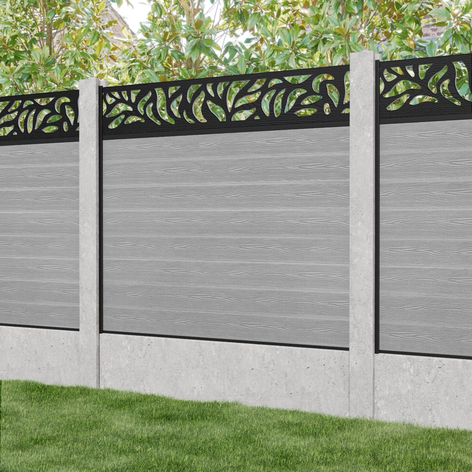 Classic Plume Fence Panel - Light Grey - for existing concrete posts