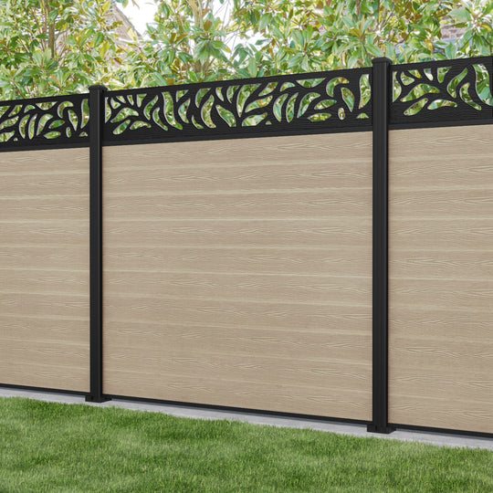 Classic Plume Fence Panel - Light Oak - with our aluminium posts