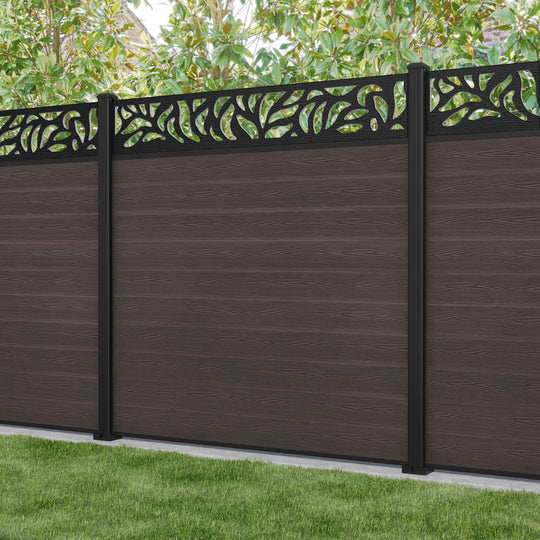 Classic Plume Fence Panel - Mid Brown - with our aluminium posts