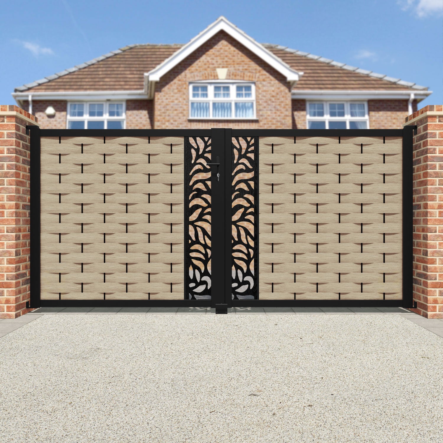Ripple Plume Straight Top Driveway Gate - Light Oak - Middle Screen