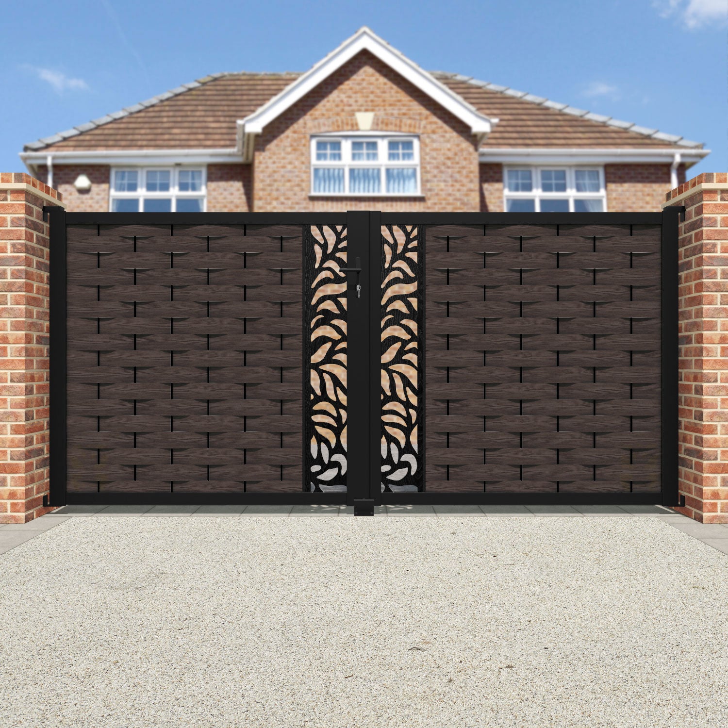 Ripple Plume Straight Top Driveway Gate - Mid Brown - Middle Screen