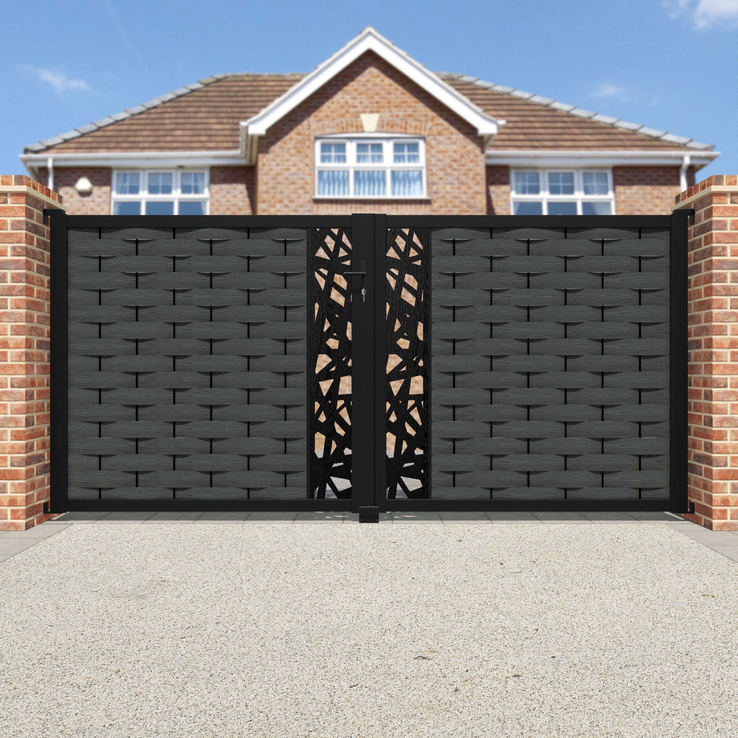 Ripple Prism Straight Top Driveway Gate - Dark Grey - Middle Screen