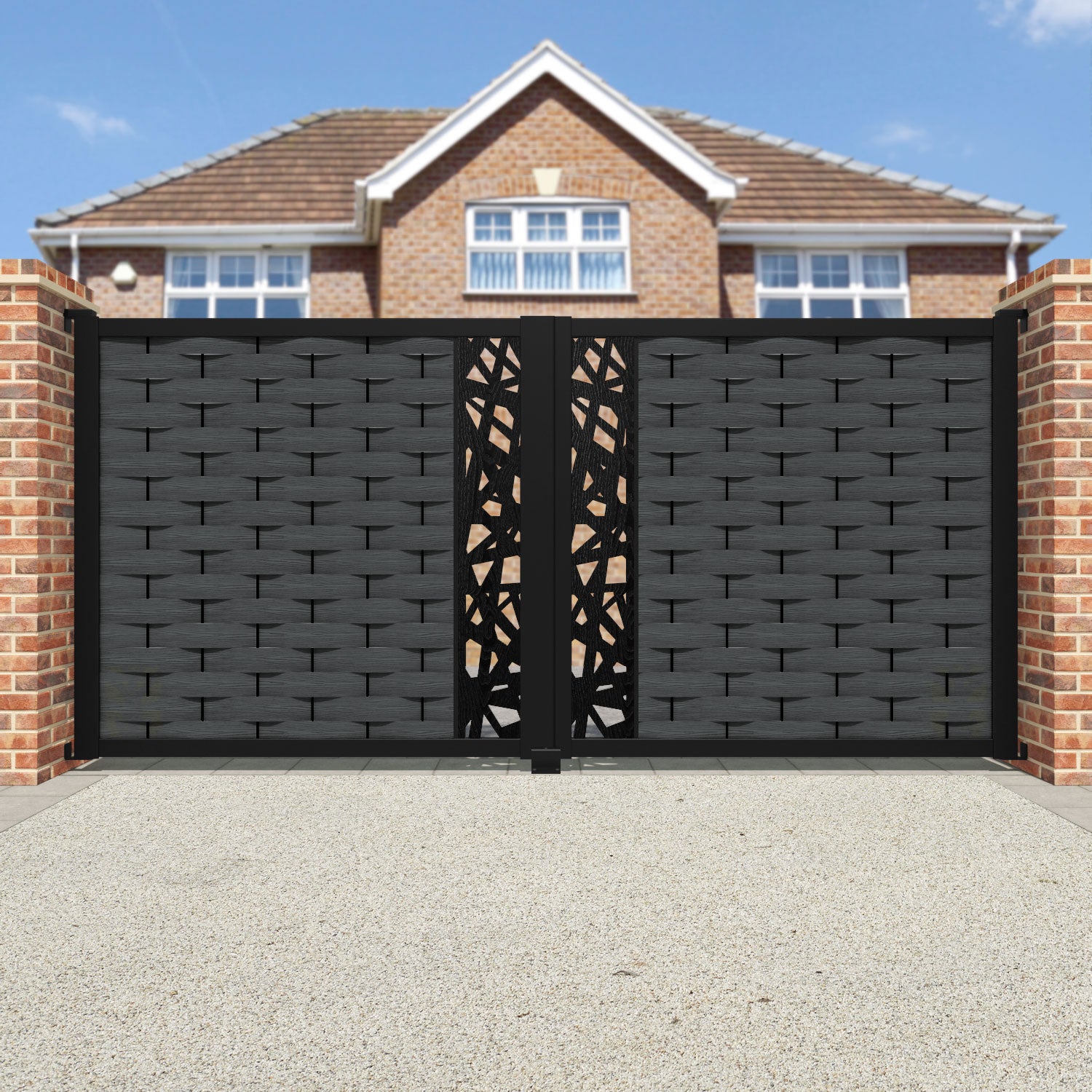Ripple Prism Straight Top Driveway Gate - Dark Grey - Middle Screen