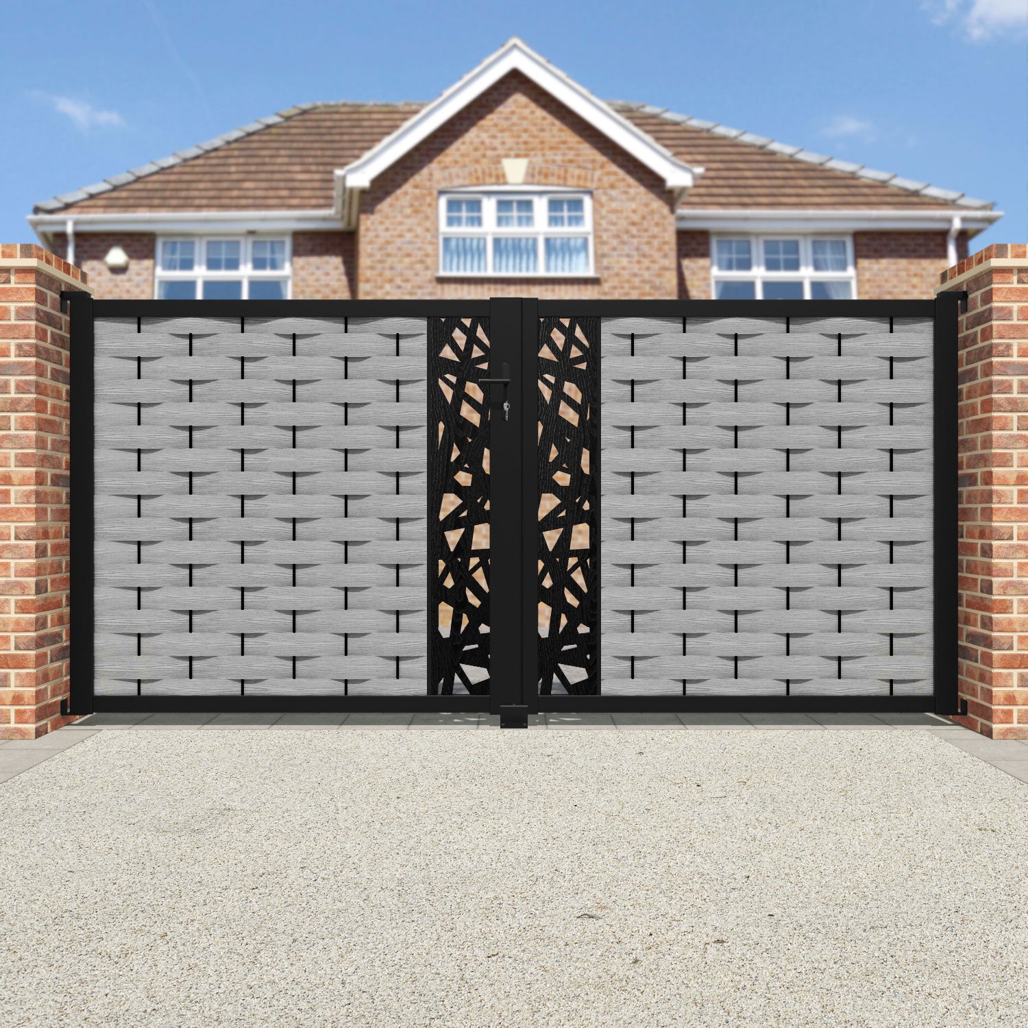 Ripple Prism Straight Top Driveway Gate - Light Grey - Middle Screen