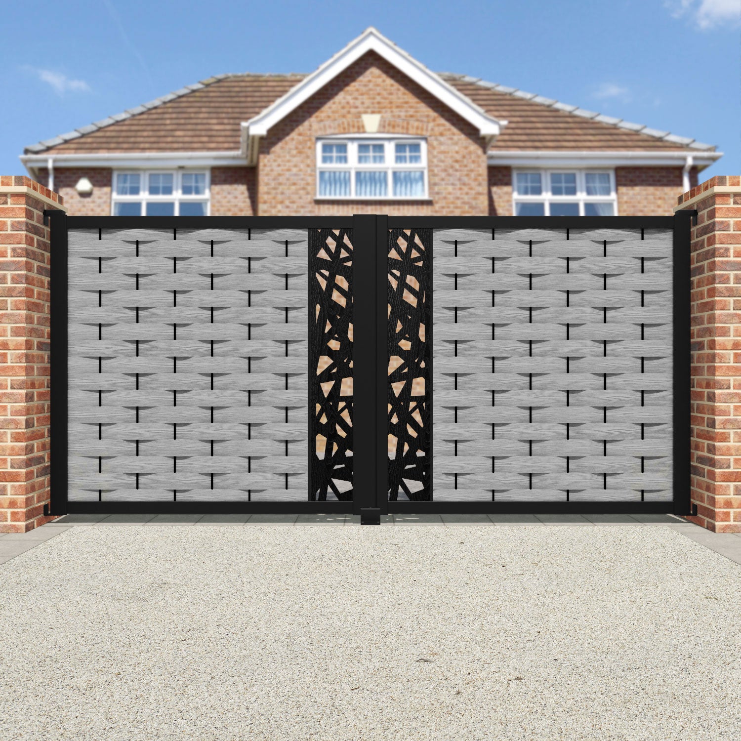 Ripple Prism Straight Top Driveway Gate - Light Grey - Middle Screen