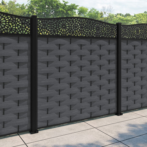 Ripple Alnara Curved Top Fence Panel - Dark Grey - with our aluminium posts