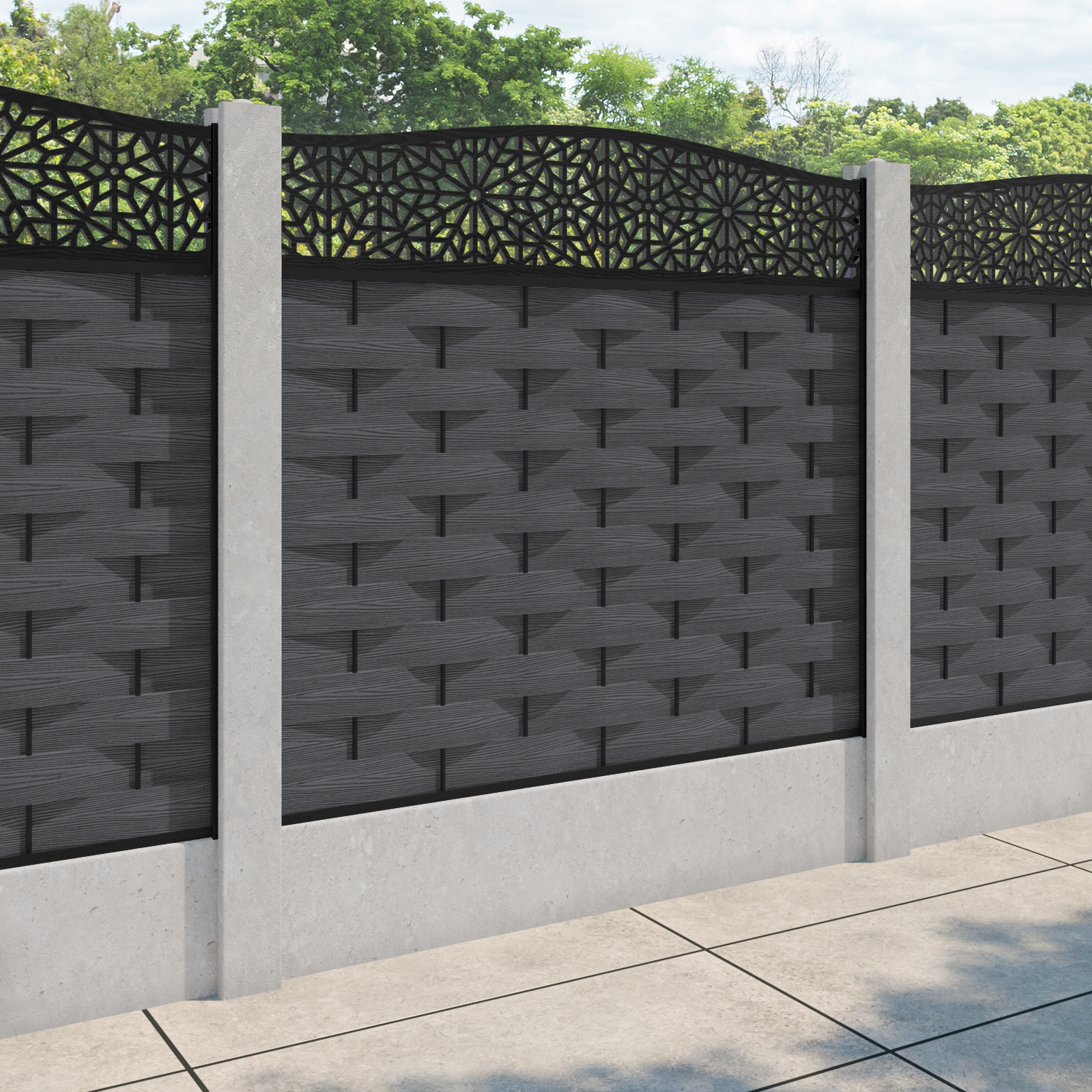 Ripple Alnara Curved Top Fence Panel - Dark Grey - for existing concrete posts