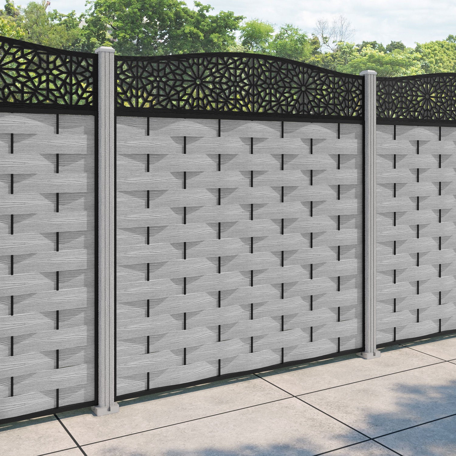 Ripple Alnara Curved Top Fence Panel - Light Grey - with our composite posts