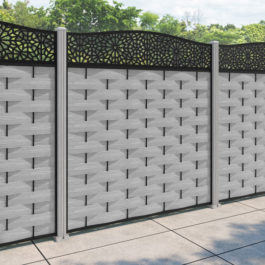 Ripple Alnara Curved Top Fence Panel - Light Grey - with our composite posts