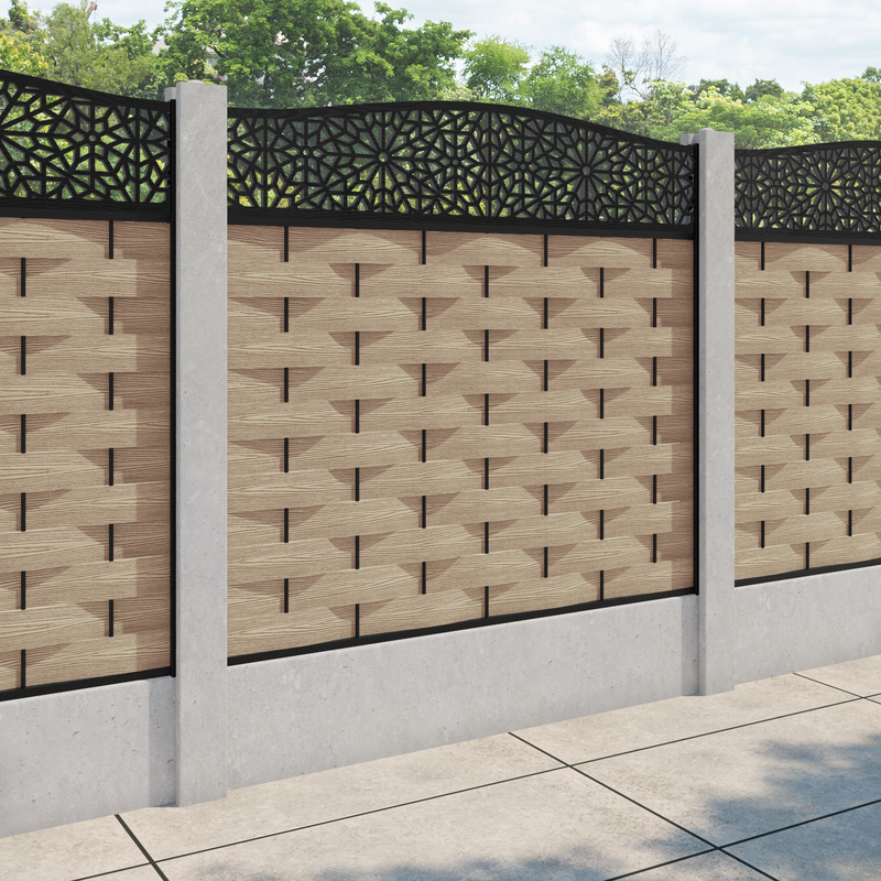 Ripple Alnara Curved Top Fence Panel - Light Oak - for existing concrete posts
