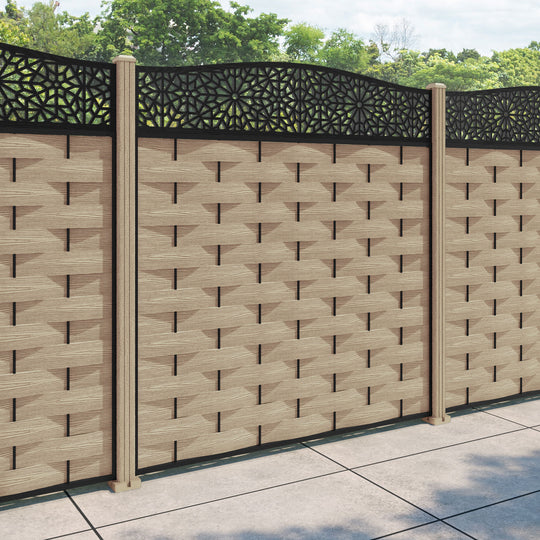 Ripple Alnara Curved Top Fence Panel - Light Oak - with our composite posts