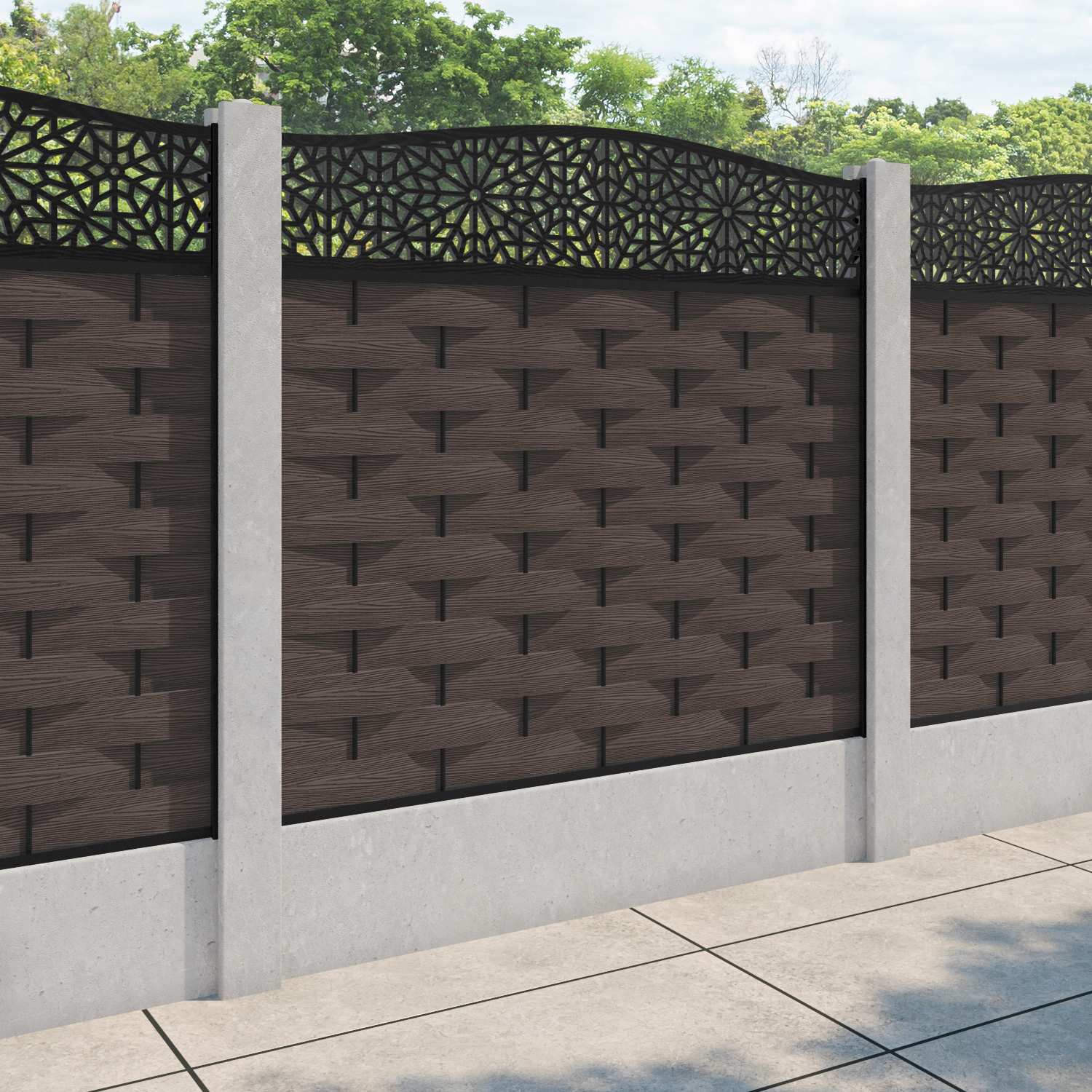 Ripple Alnara Curved Top Fence Panel - Mid Brown - for existing concrete posts