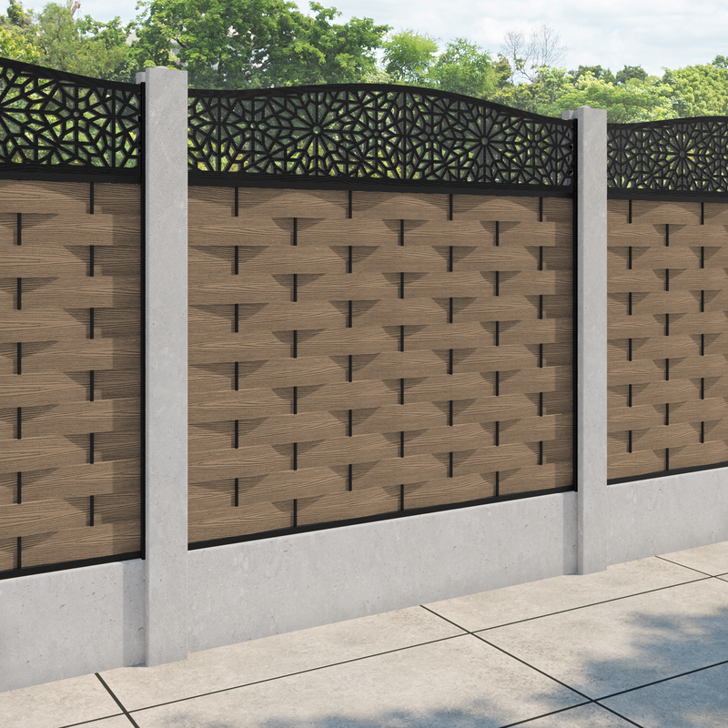 Ripple Alnara Curved Top Fence Panel - Teak - for existing concrete posts