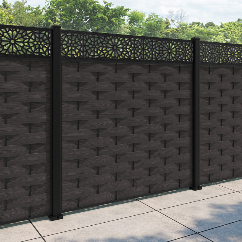 Ripple Alnara Fence Panel - Dark Oak - with our aluminium posts