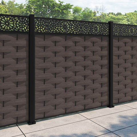 Ripple Alnara Fence Panel - Mid Brown - with our aluminium posts
