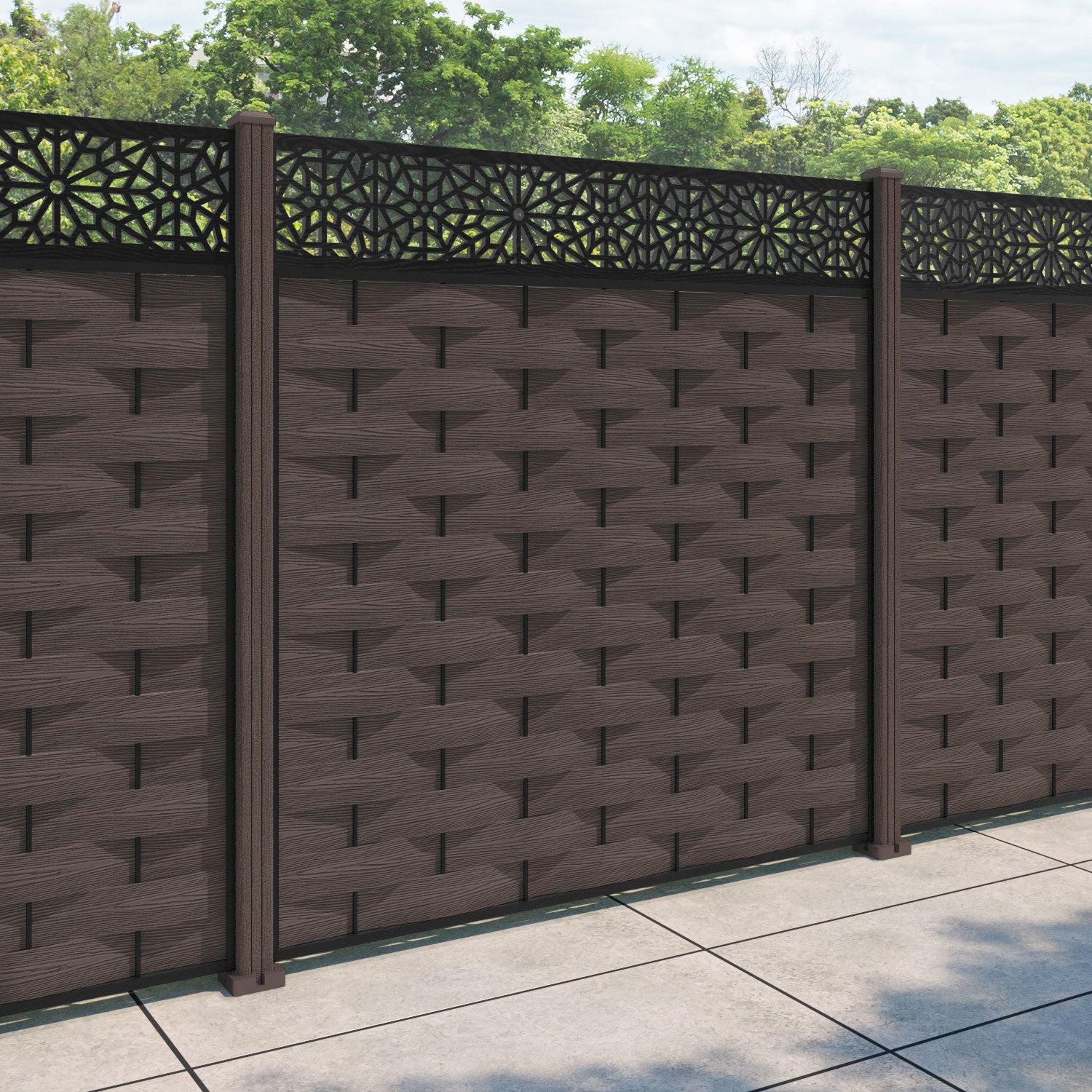 Ripple Alnara Fence Panel - Mid Brown - with our composite posts