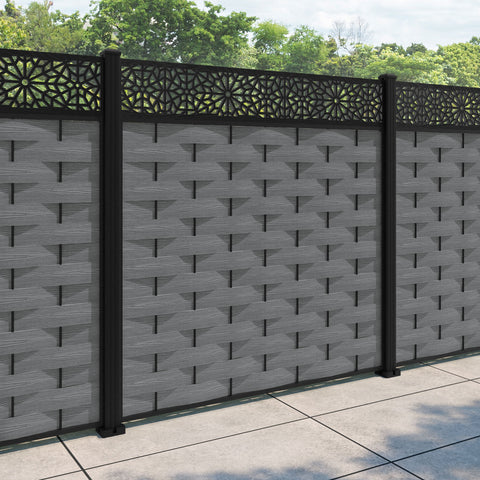 Ripple Alnara Fence Panel - Mid Grey - with our aluminium posts