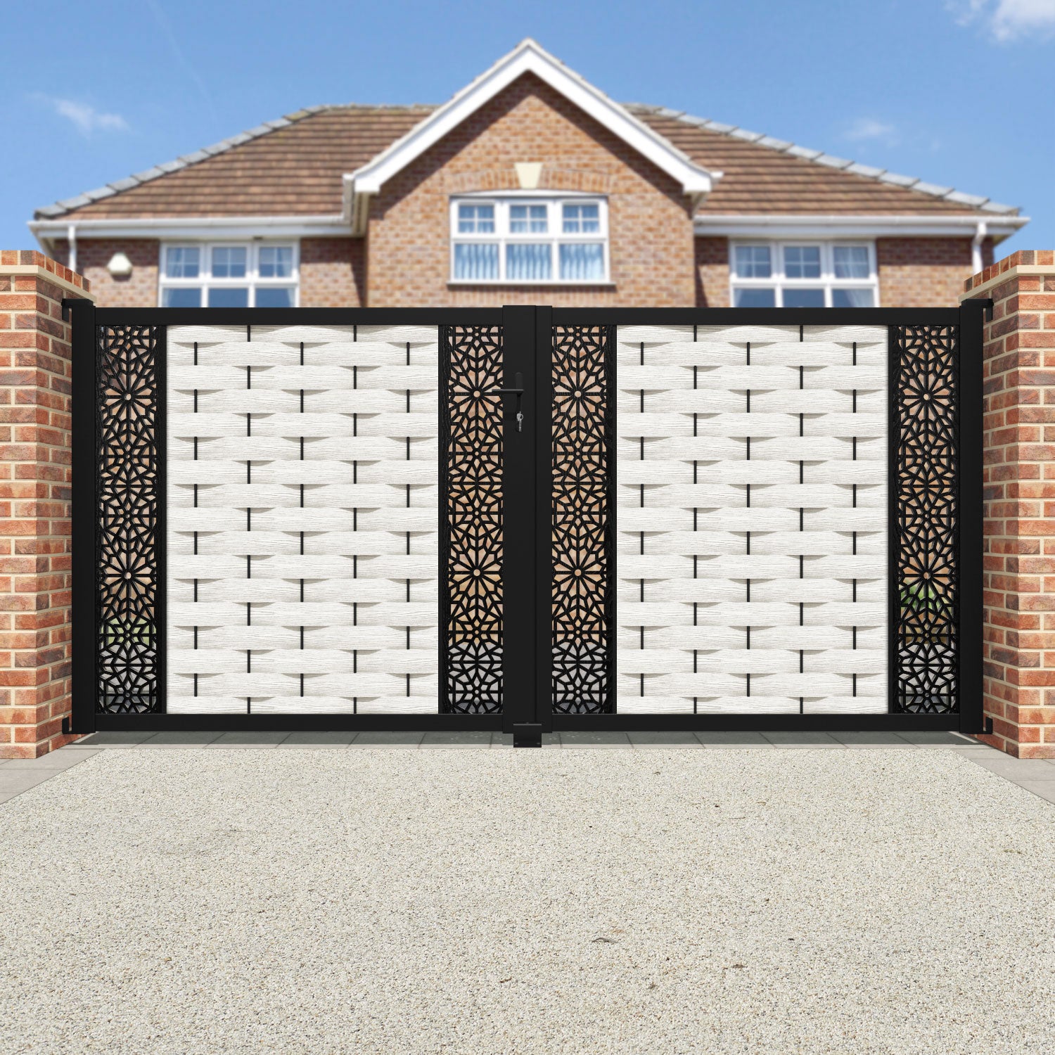 Ripple Alnara Straight Top Driveway Gate - Light Stone - Middle & End Screen
