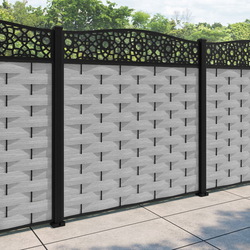Ripple Ambar Curved Top Fence Panel - Light Grey - with our aluminium posts