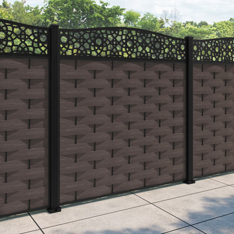 Ripple Ambar Curved Top Fence Panel - Mid Brown - with our aluminium posts