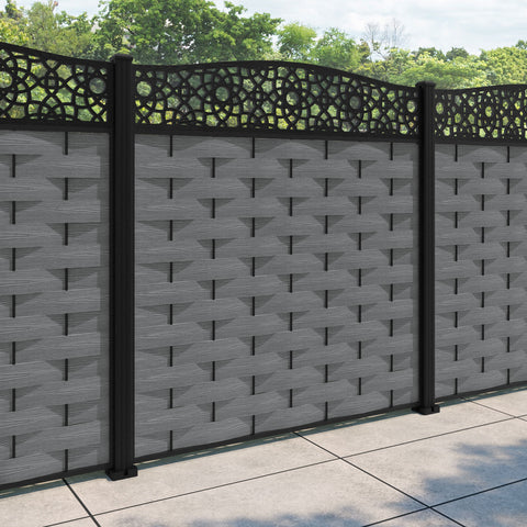 Ripple Ambar Curved Top Fence Panel - Mid Grey - with our aluminium posts