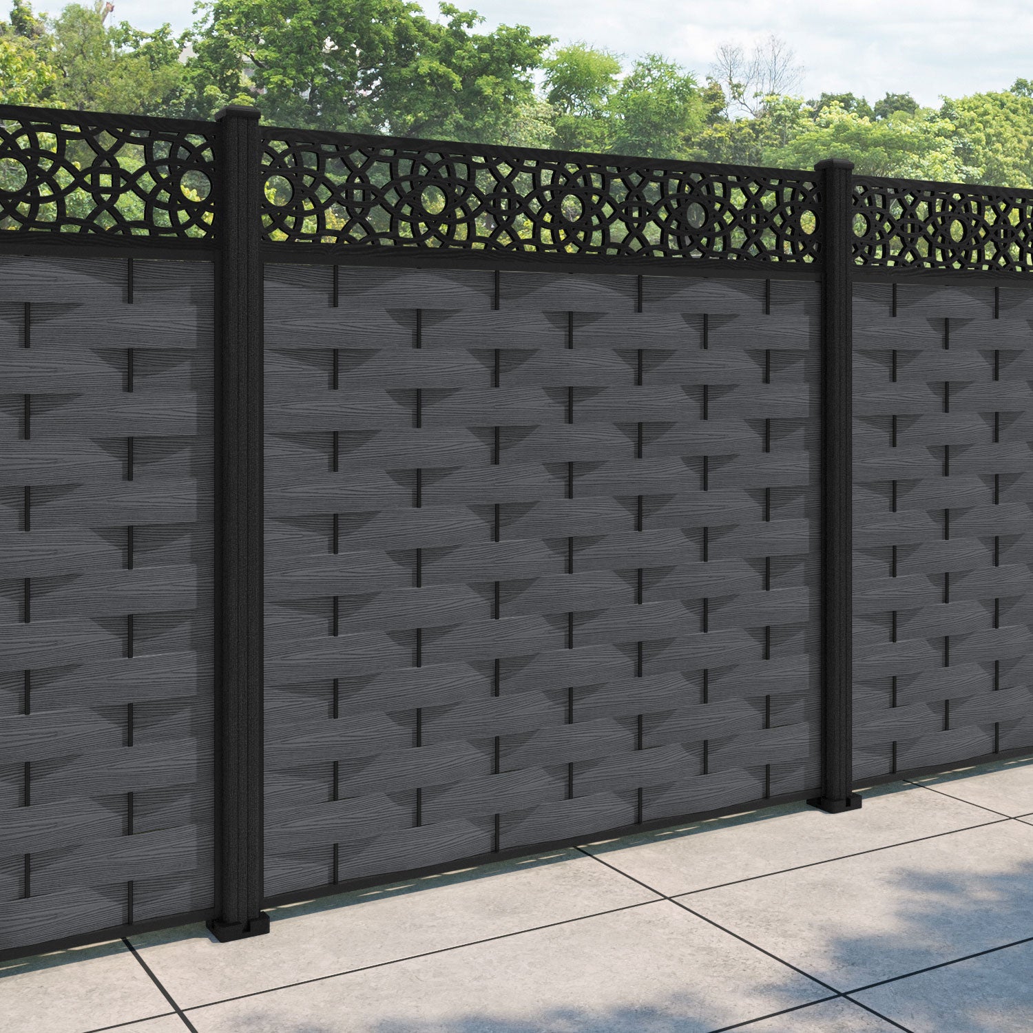 Ripple Ambar Fence Panel - Dark Grey - with our composite posts
