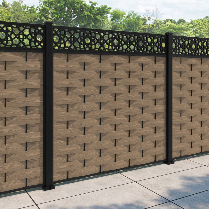 Ripple Ambar Fence Panel - Teak - with our aluminium posts