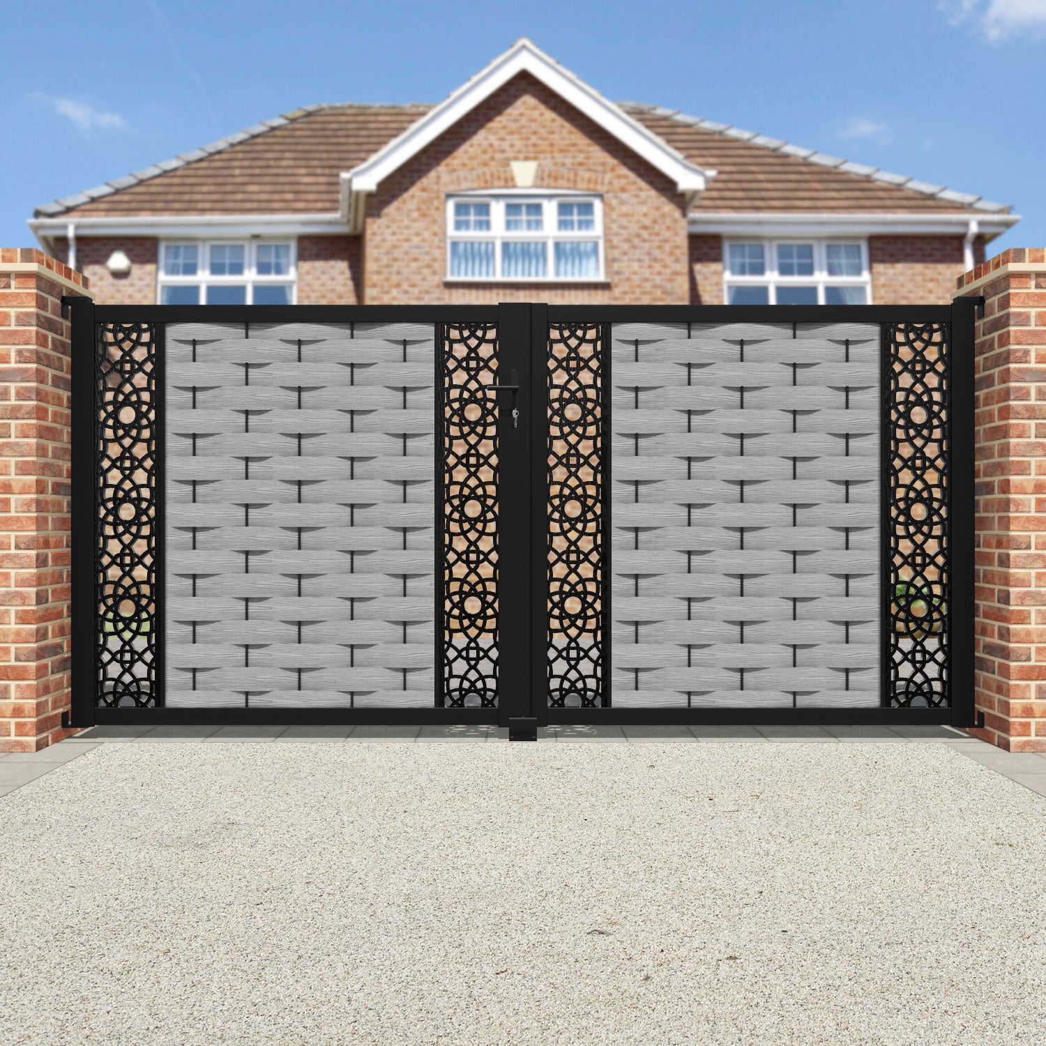 Ripple Ambar Straight Top Driveway Gate - Light Grey - Middle & End Screen