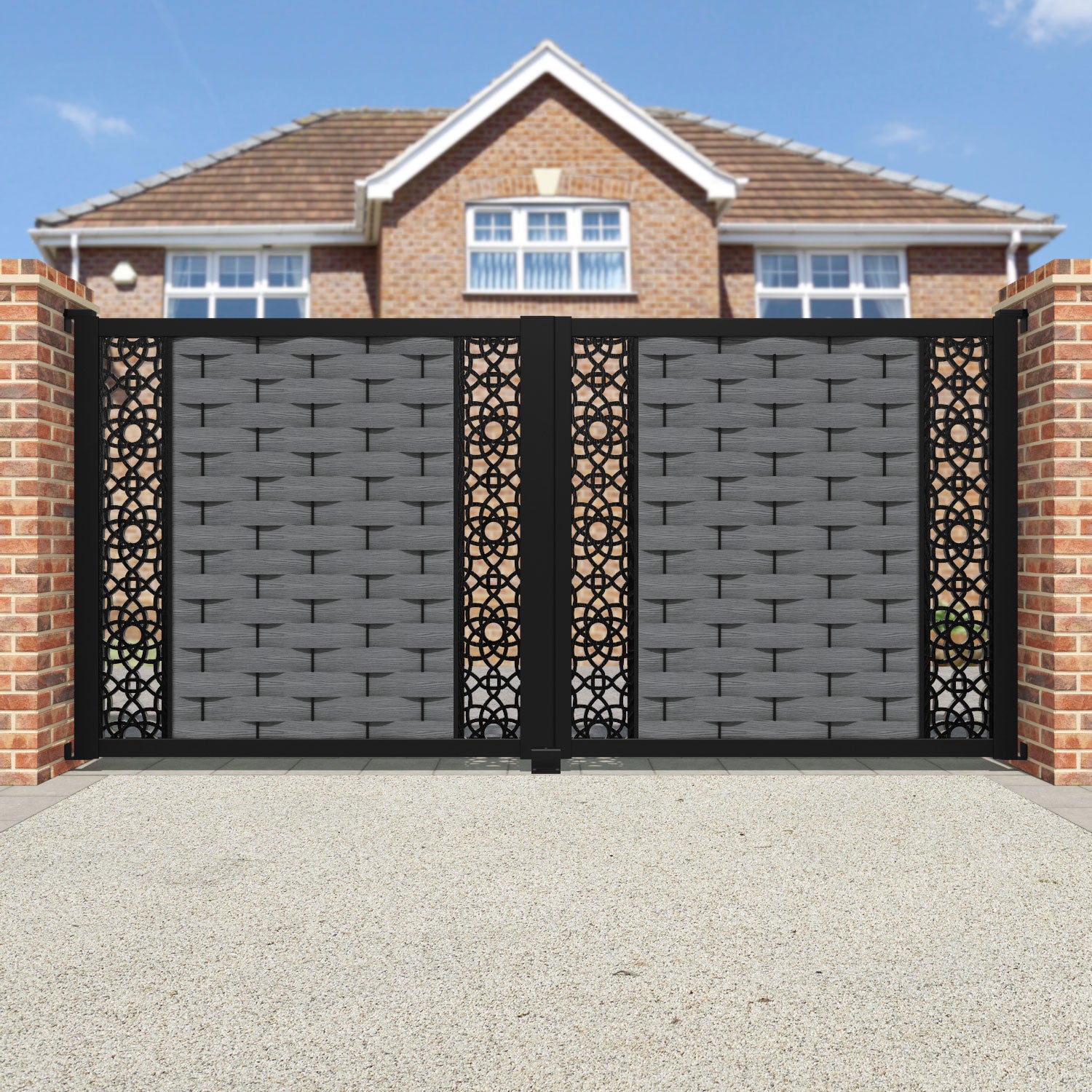 Ripple Ambar Straight Top Driveway Gate - Mid Grey - Middle & End Screen