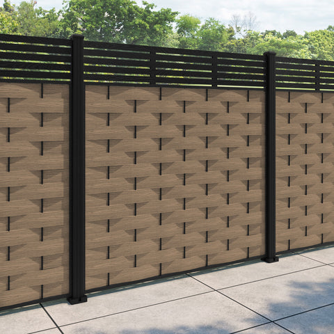Ripple Aspen Fence Panel - Teak - with our aluminium posts