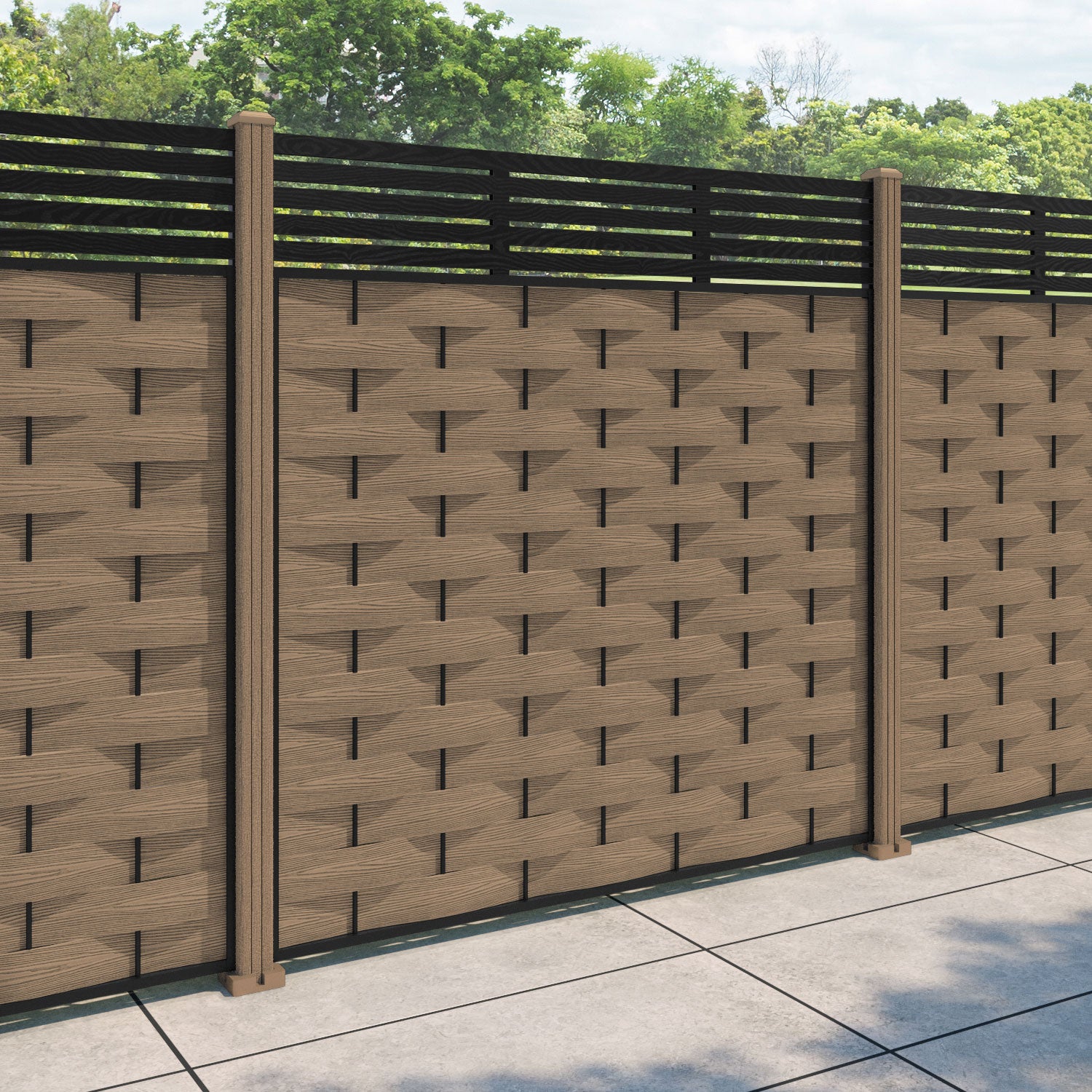 Ripple Aspen Fence Panel - Teak - with our composite posts