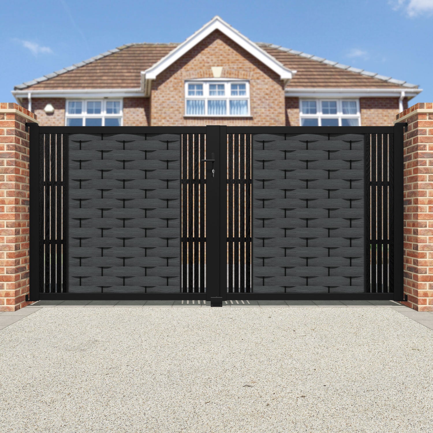 Ripple Aspen Straight Top Driveway Gate - Dark Grey - Middle & End Screen