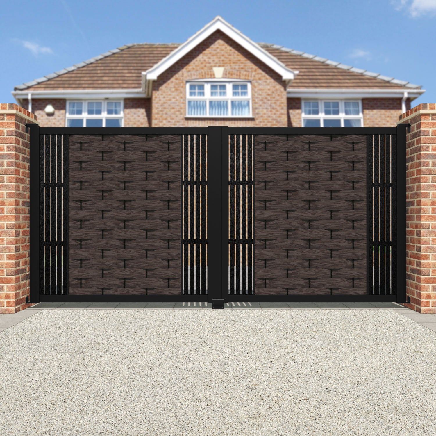 Ripple Aspen Straight Top Driveway Gate - Mid Brown - Middle & End Screen
