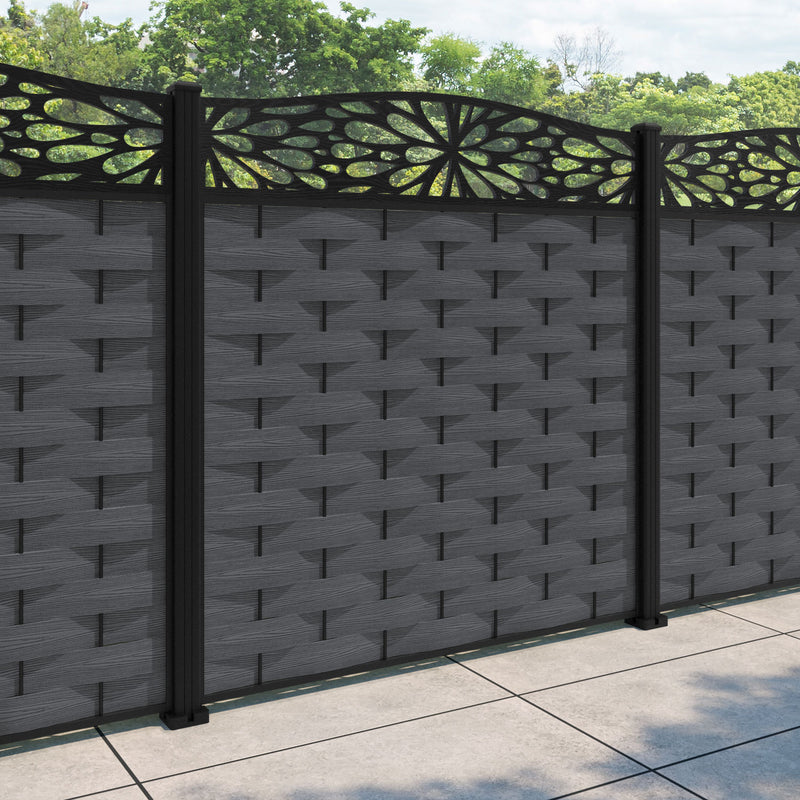 Ripple Blossom Curved Top Fence Panel - Dark Grey - with our aluminium posts