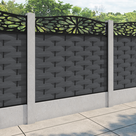 Ripple Blossom Curved Top Fence Panel - Dark Grey - for existing concrete posts
