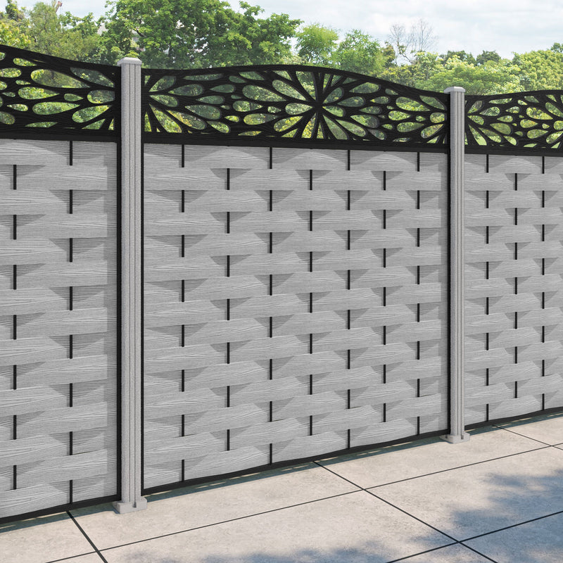 Ripple Blossom Curved Top Fence Panel - Light Grey - with our composite posts