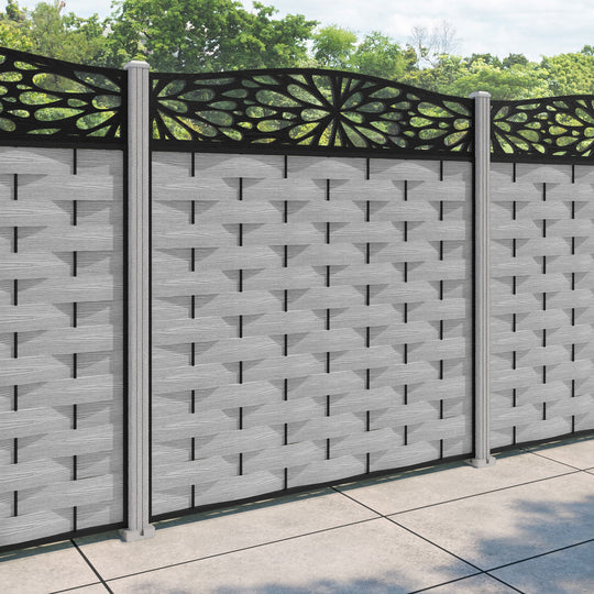Ripple Blossom Curved Top Fence Panel - Light Grey - with our composite posts