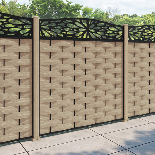 Ripple Blossom Curved Top Fence Panel - Light Oak - with our composite posts