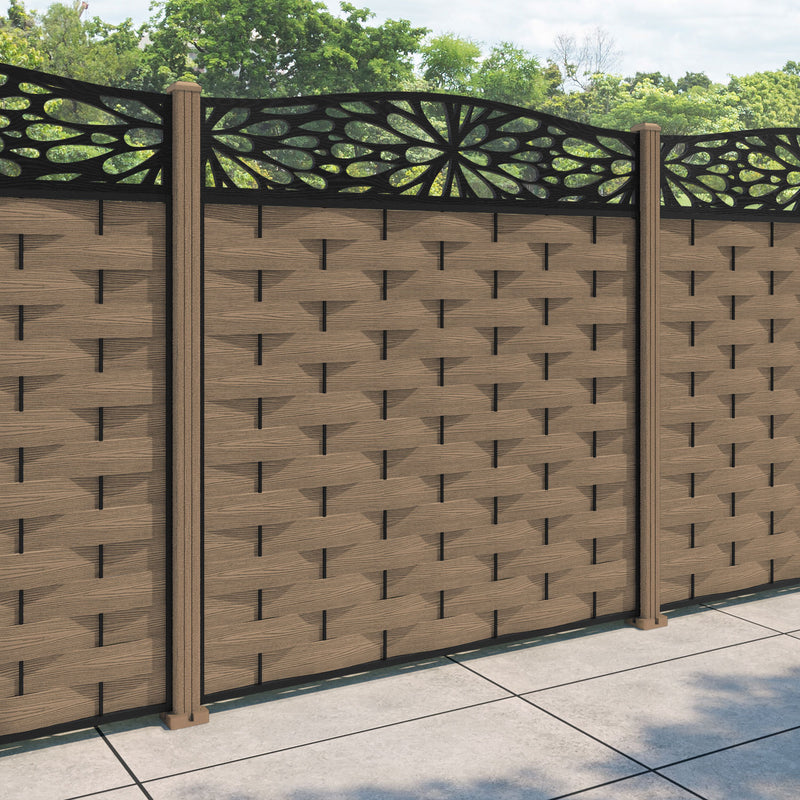Ripple Blossom Curved Top Fence Panel - Teak - with our composite posts