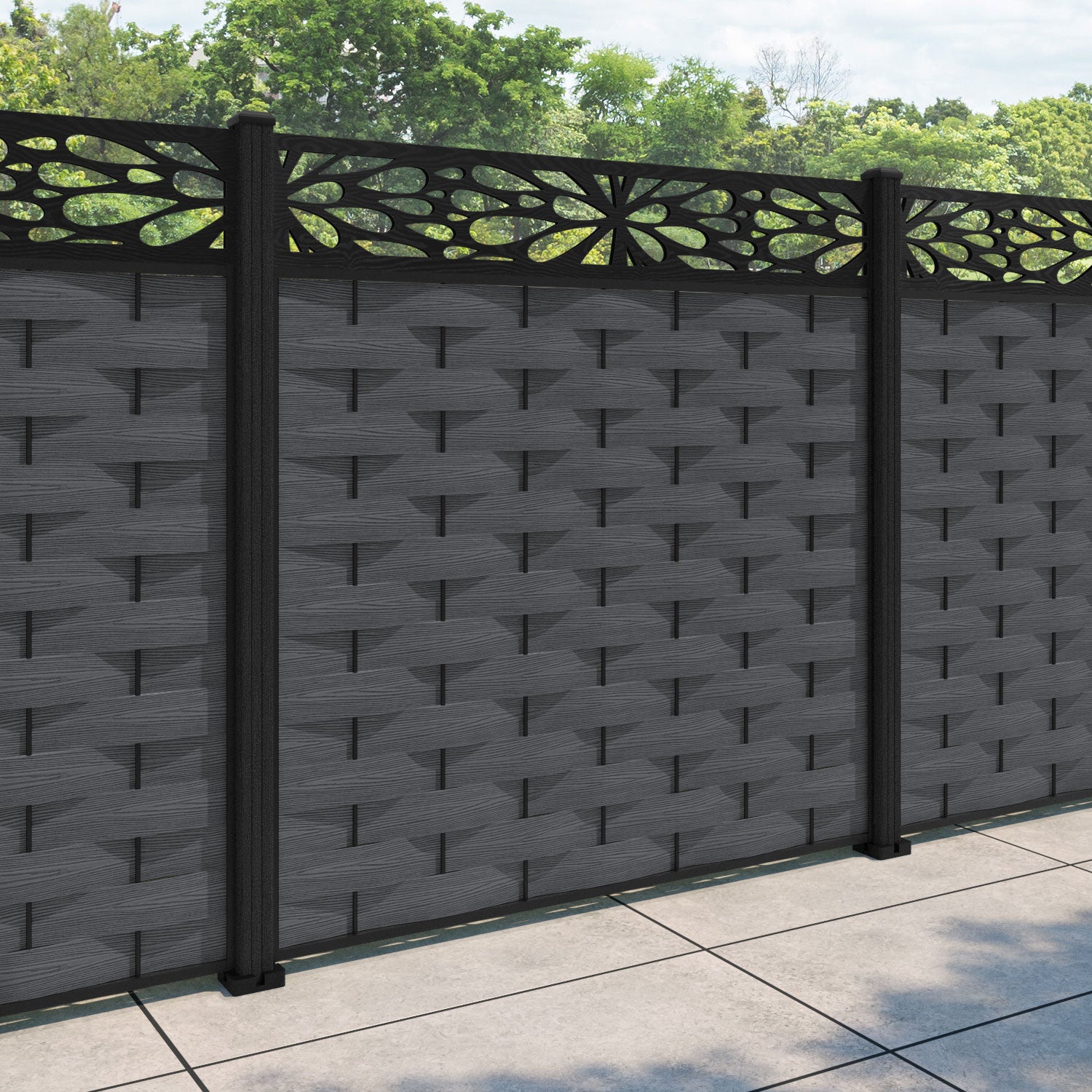 Ripple Blossom Fence Panel - Dark Grey - with our composite posts