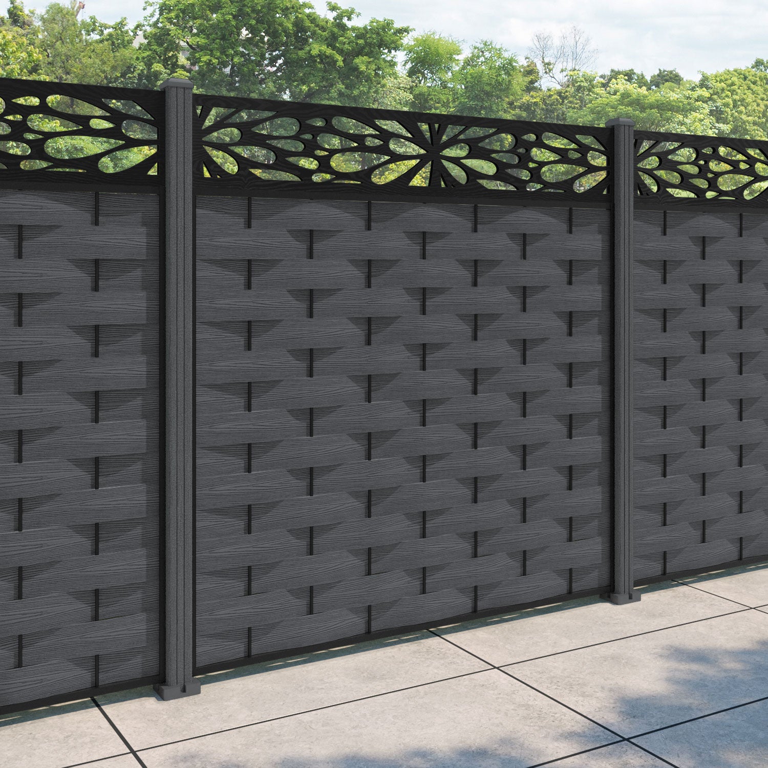 Ripple Blossom Fence Panel - Dark Grey - with our composite posts