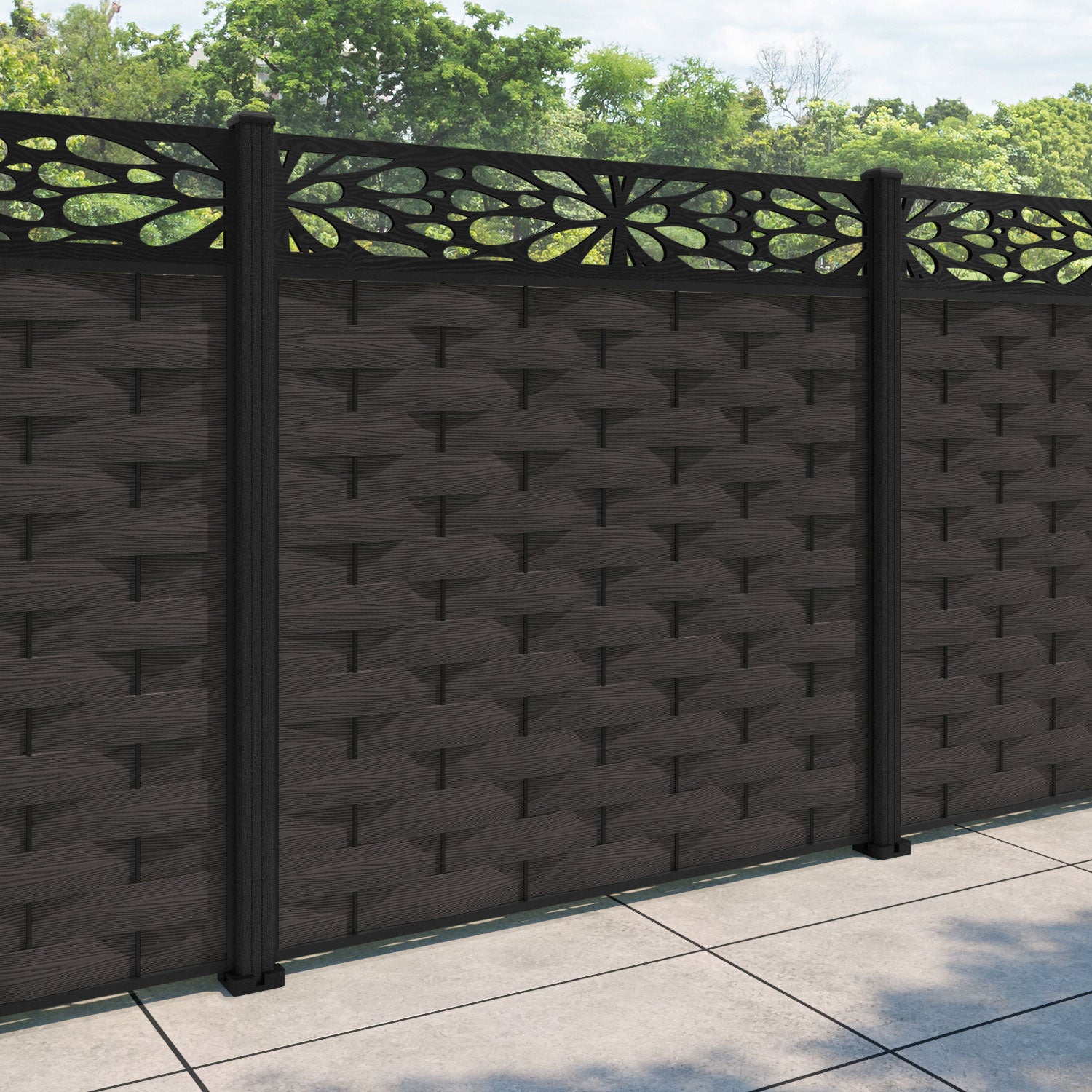 Ripple Blossom Fence Panel - Dark Oak - with our composite posts