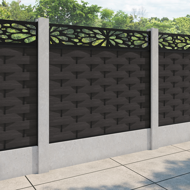 Ripple Blossom Fence Panel - Dark Oak - for existing concrete posts
