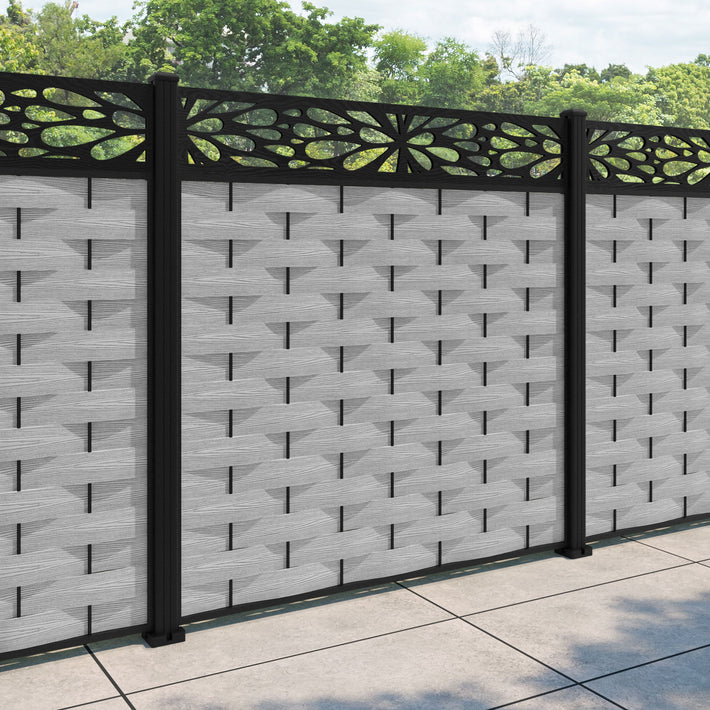 Ripple Blossom Fence Panel - Light Grey - with our aluminium posts