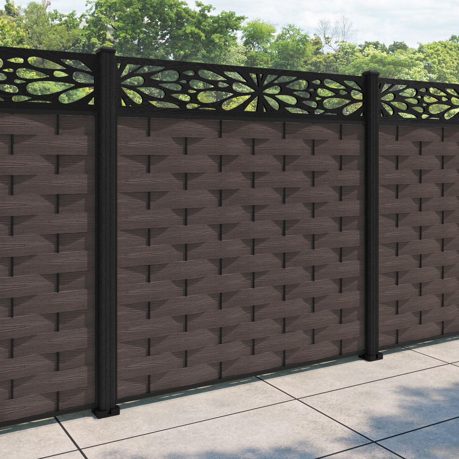 Ripple Blossom Fence Panel - Mid Brown - with our composite posts
