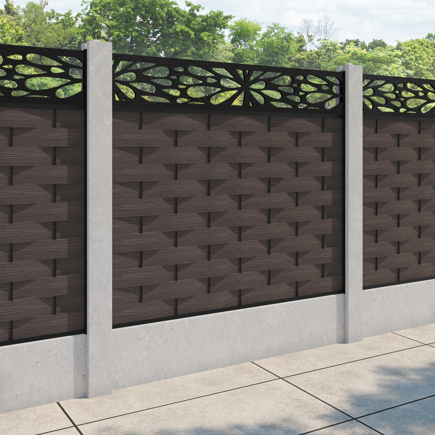 Ripple Blossom Fence Panel - Mid Brown - for existing concrete posts